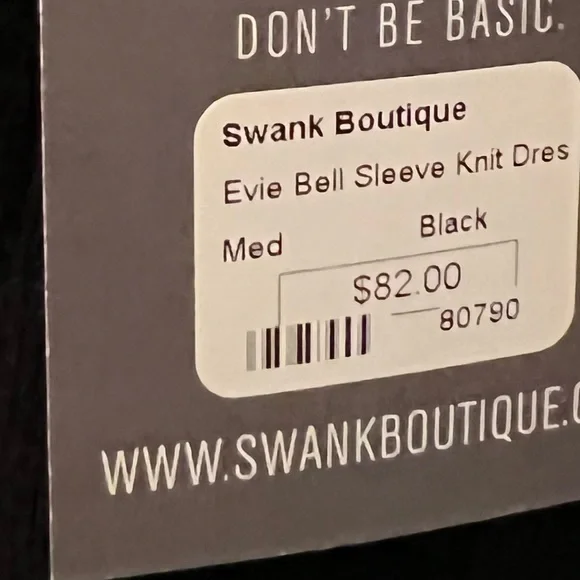 Evie Bell sleeve black knit dress by Swank. SzM - Picture 8 of 8